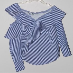 Self-Portrait Blue White Stripe Ruffle Top 4